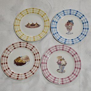 Set of 4 Century Mixed Colors Gingham Dessert Plate 7.5" gourmet ice cream motif